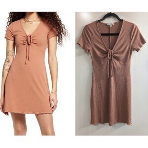 BP. | Ribbed Tie-Front Mini Dress in Rose Mauve
